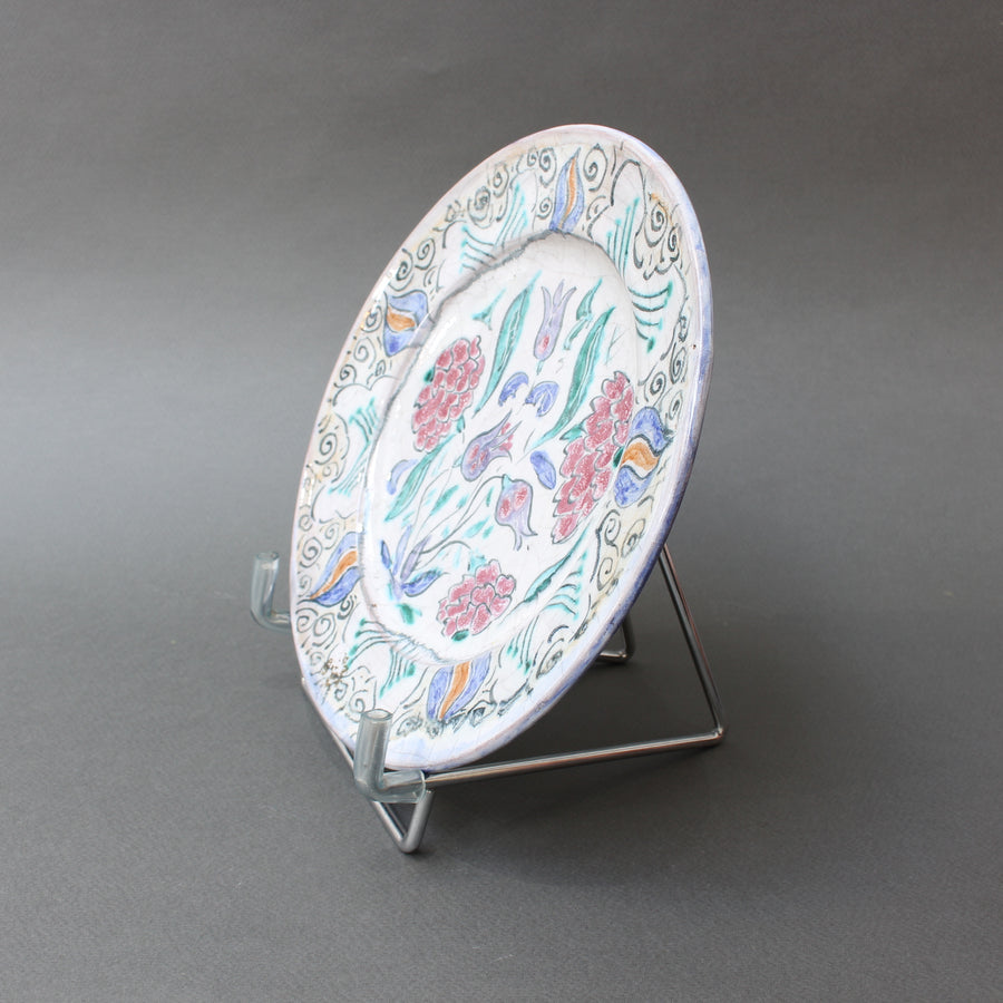 French Iznik-Inspired Ceramic Decorative Plate by Édouard Cazaux (circa 1930s)