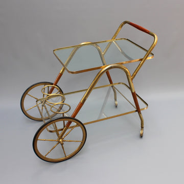 Brass Serving Trolley with Wood Trim by Cesare Lacca (c. 1950s)