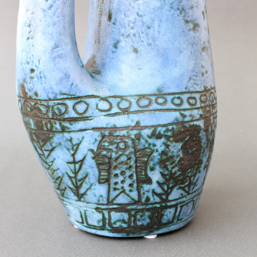 Blue Zoomorphic Ceramic Mid-Century French Vase by Jacques Blin (circa 1950s)