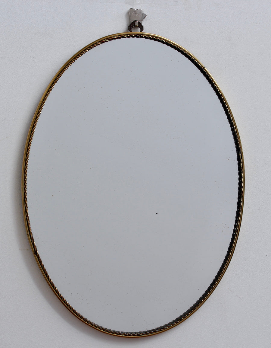 Vintage Italian Oval Wall Mirror in Brass Frame (circa 1950s) - Small