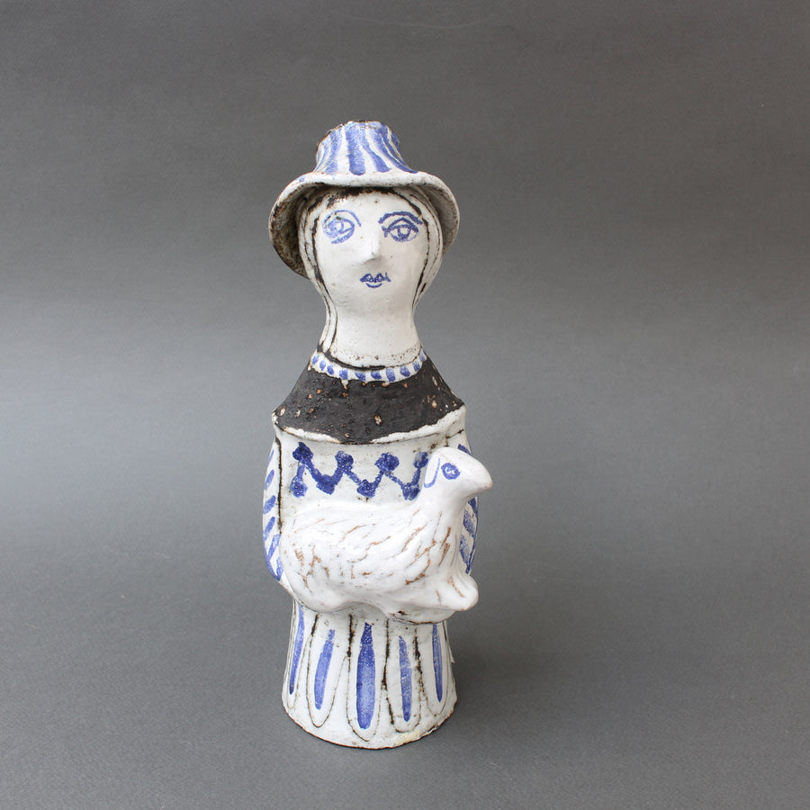 French Ceramic Man with a Lamb by Jean Derval (circa 1950s)