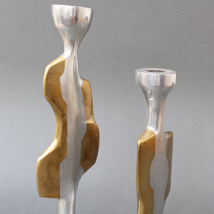 Pair of Aluminium and Brass Candle Stands by David Marshall (circa 1980s)