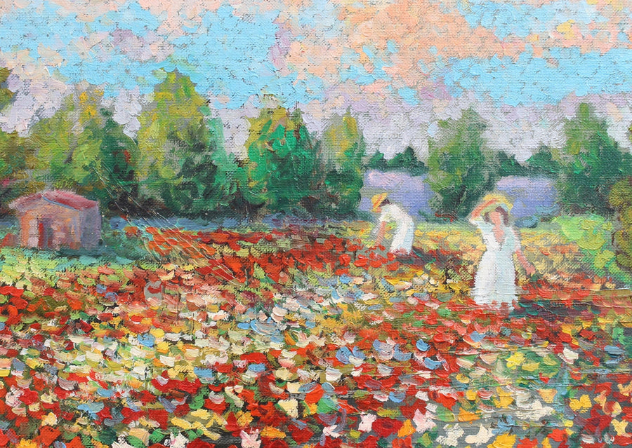 'Women Tending Flowered Field' by Antoine Bogey (circa 1960s)