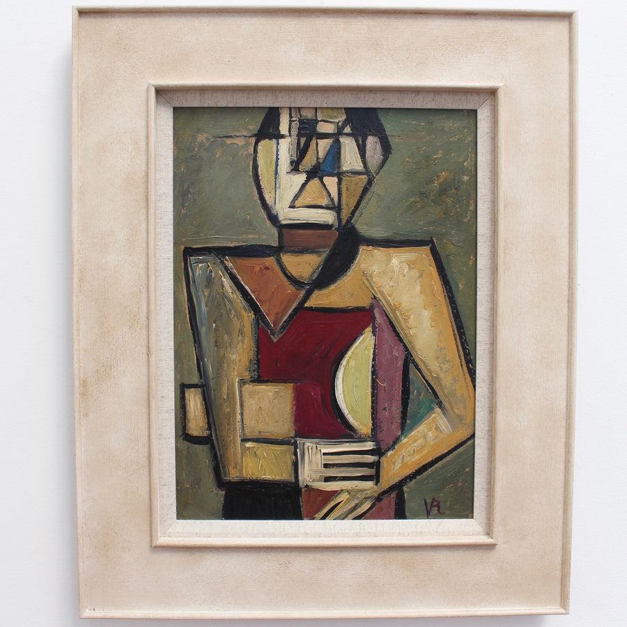 Cubist Man with Newspaper by VR (circa 1950s - 70s)