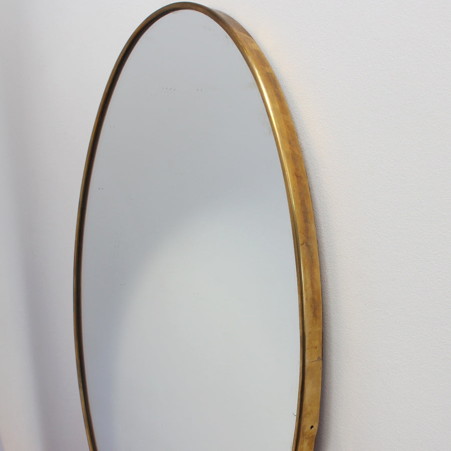 Mid-Century Oval Italian Wall Mirror with Brass Frame (circa 1950s)