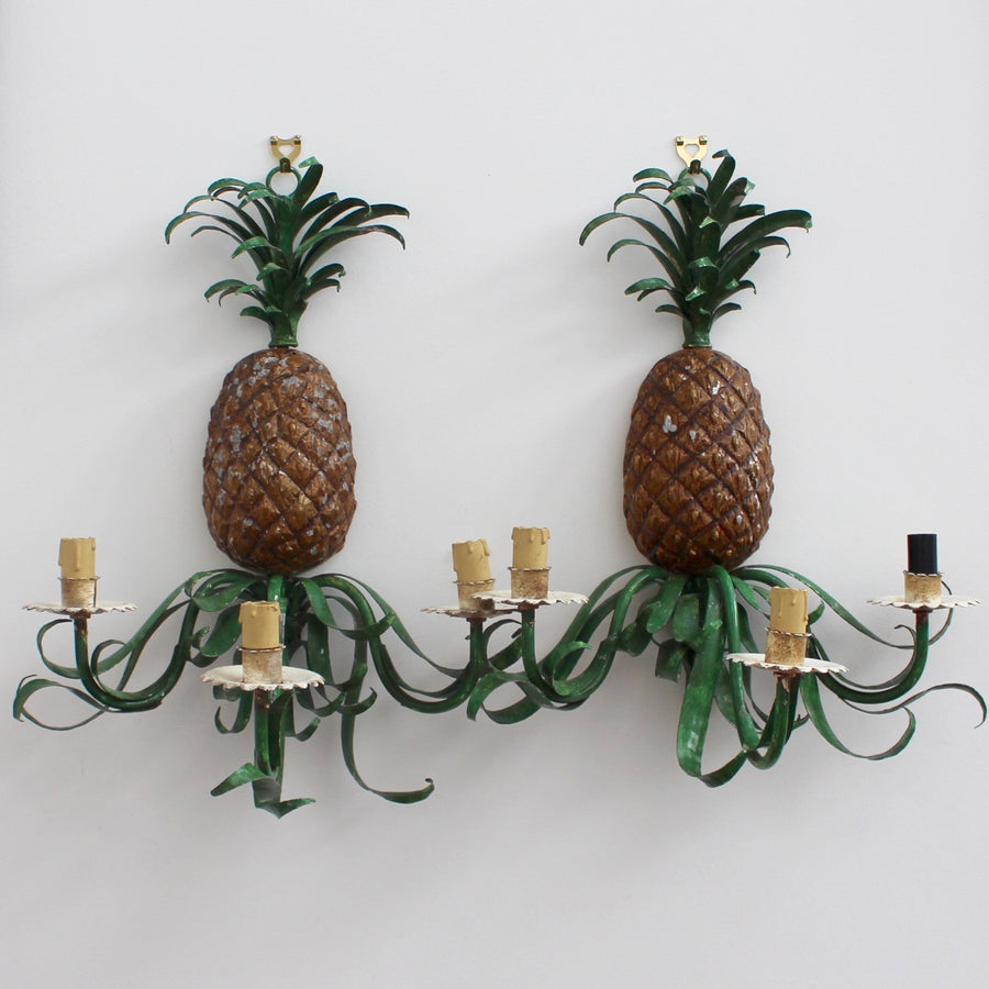 Pair of Mid-Century French Handmade Pineapple Sconce Lights