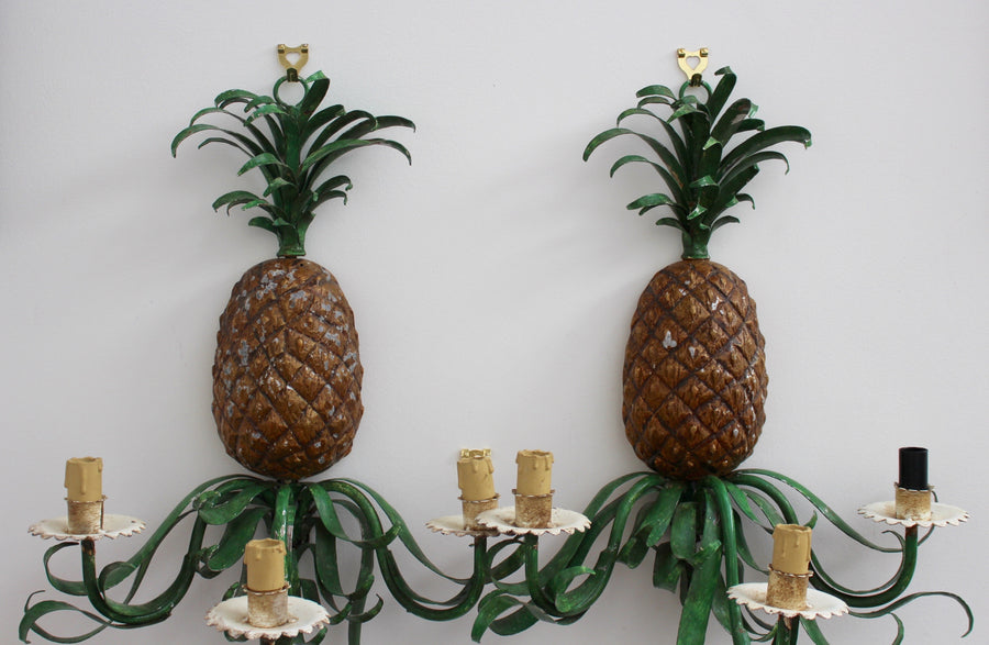 Pair of Mid-Century French Handmade Pineapple Sconce Lights