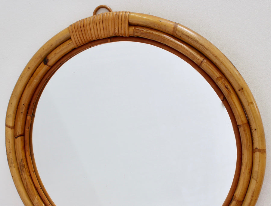 Mid-Century Italian 'Porthole' Bamboo and Rattan Wall Mirror (circa 1960s)