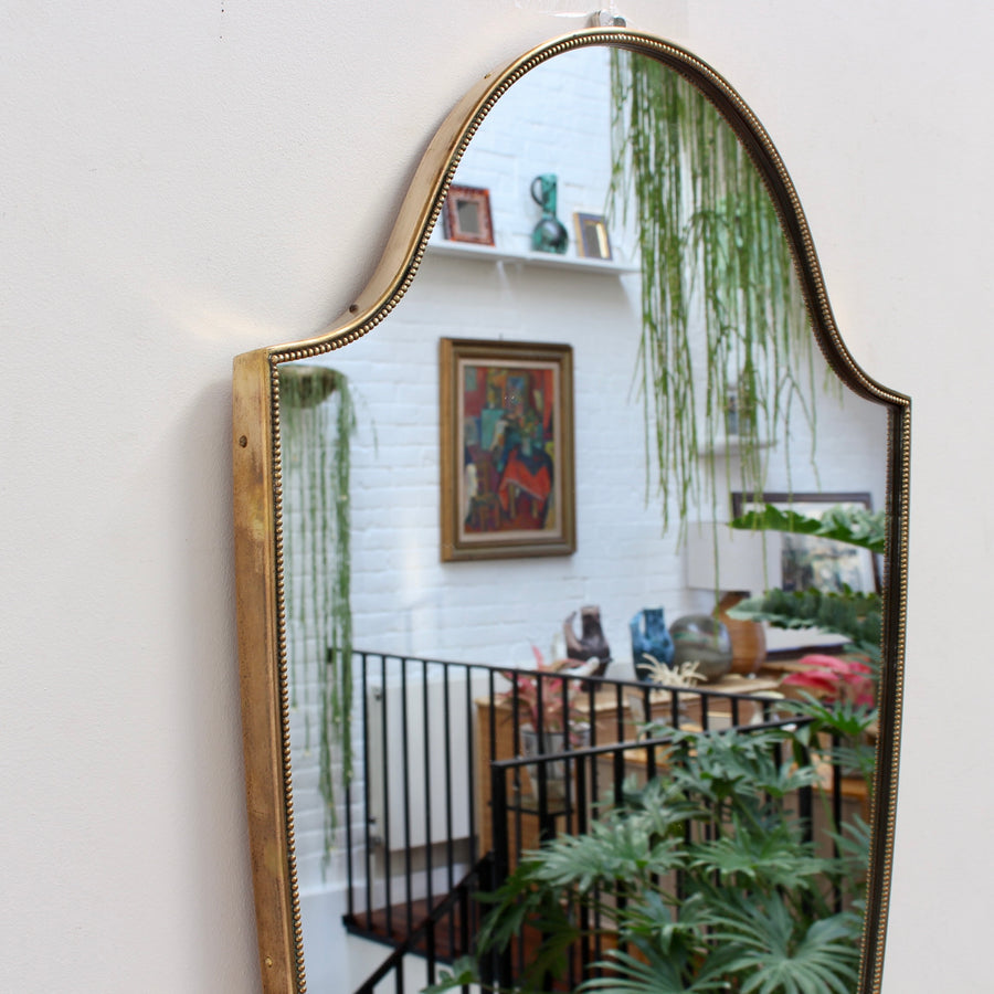 Vintage Italian Wall Mirror with Brass Frame and Beading (circa 1950s)