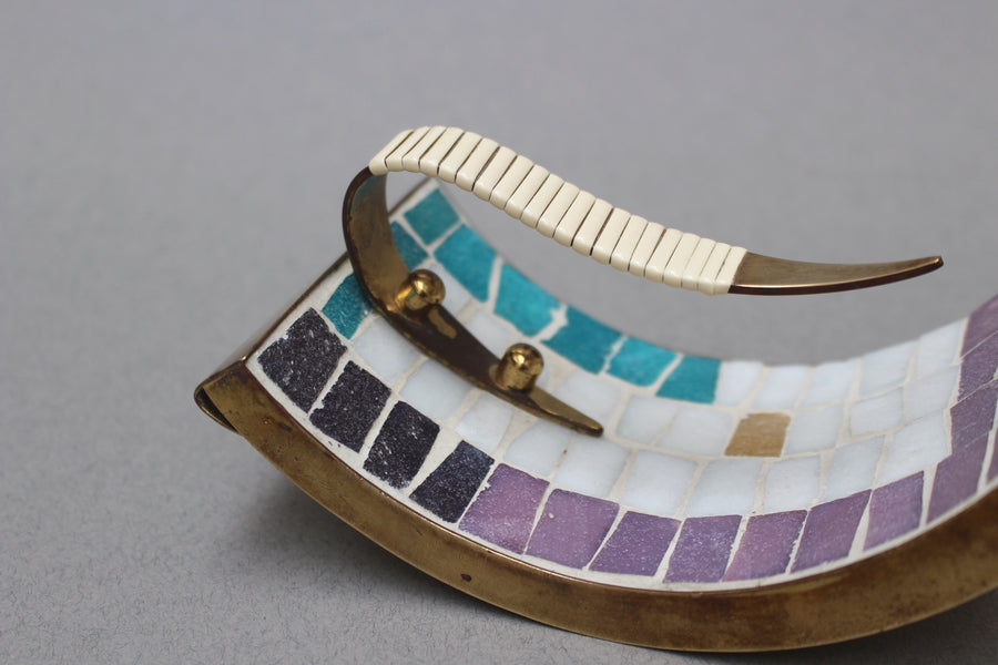 Mid-Century Brass and Mosaic Tile Desk Accessories Set (c. 1960s)