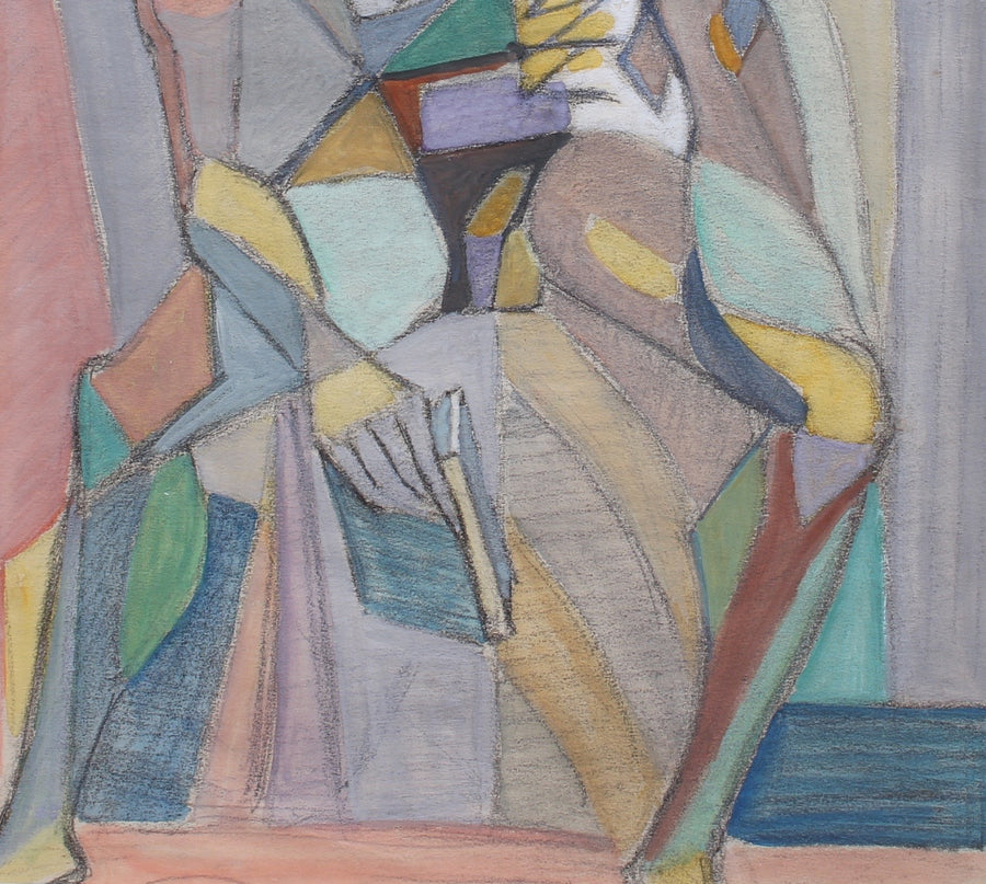 'Cubist Nude Portrait of Seated Young Man' by Kosta Stojanovitch (circa 1950s)