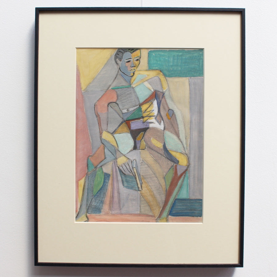 'Cubist Nude Portrait of Seated Young Man' by Kosta Stojanovitch (circa 1950s)