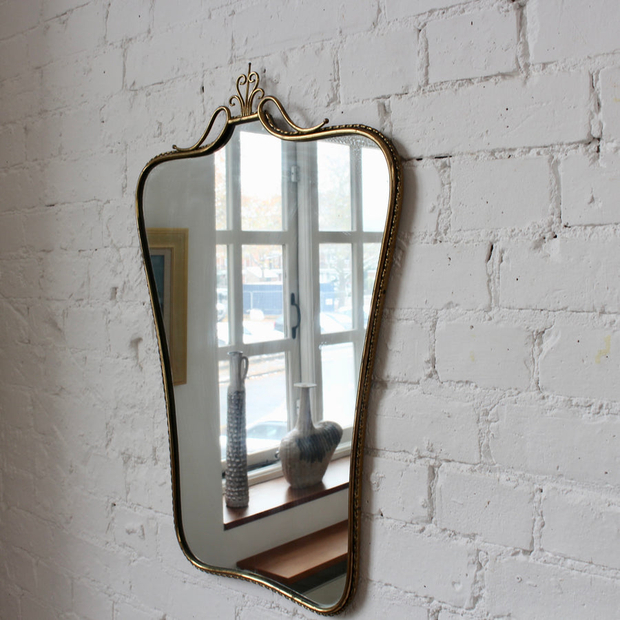 Vintage Italian Wall Mirror with Brass Frame and Flourish (circa 1960s)