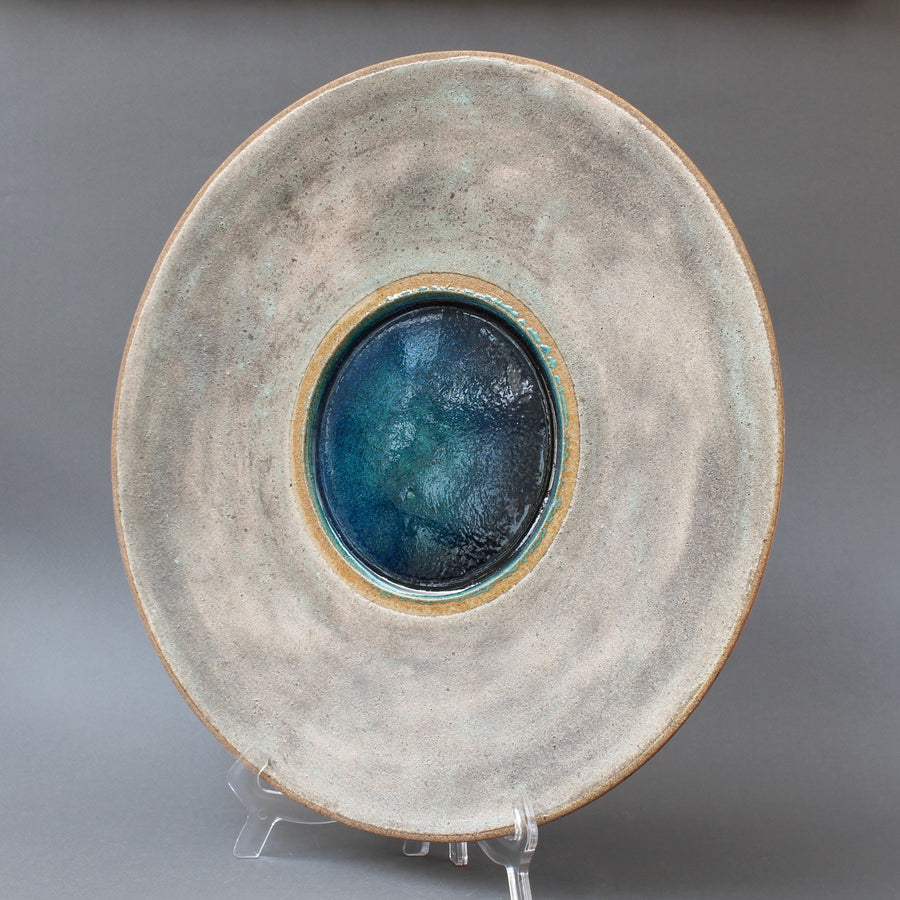 Stoneware Platter with Molten Glass Centre by Bruno Gambone (circa 1980s)