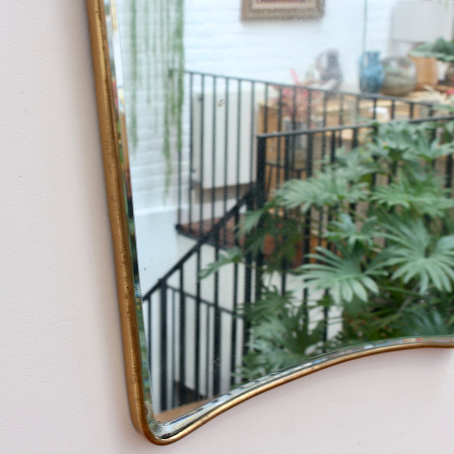 Mid-Century Italian Wall Mirror with Brass Frame and Top Flourish (circa 1950s)