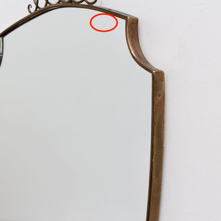 Vintage Italian Wall Mirror with Brass Frame and Top Flourish (circa 1950s)
