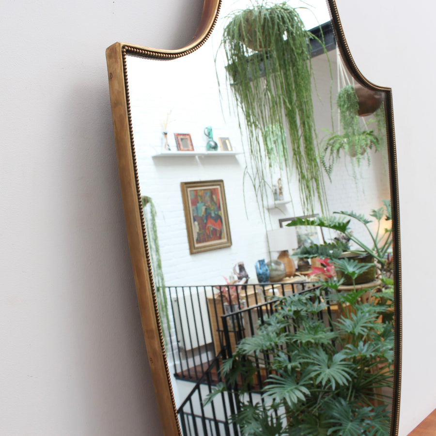 Vintage Italian Wall Mirror with Brass Frame and Beading (circa 1950s) - Large