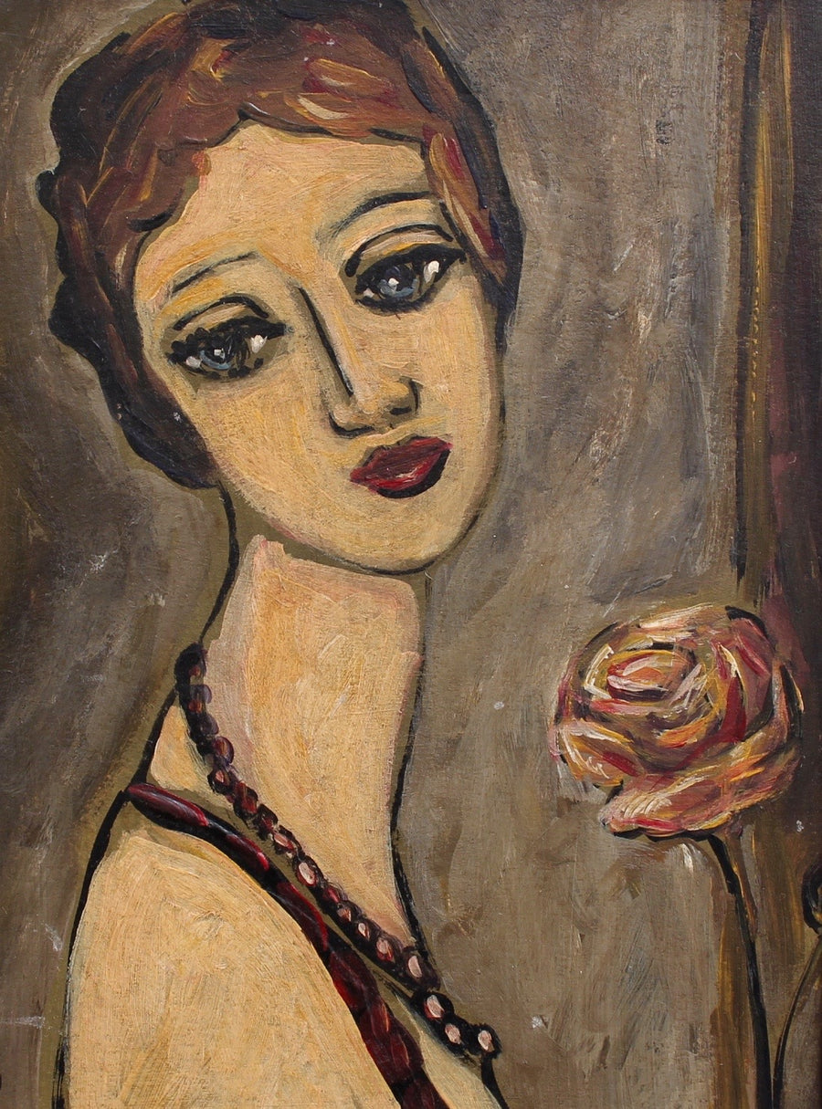 'Pensive Woman with Rose' by Unknown Artist (circa 1940s - 50s)