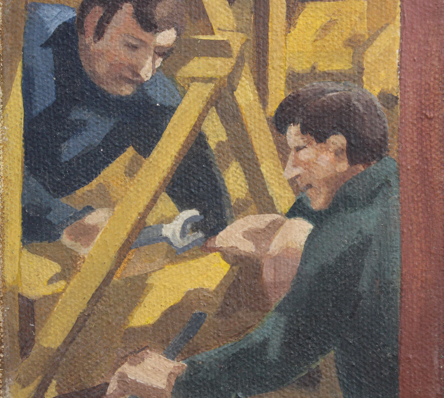 'Men Working on a Concrete Crushing Machine' by John James (1983)