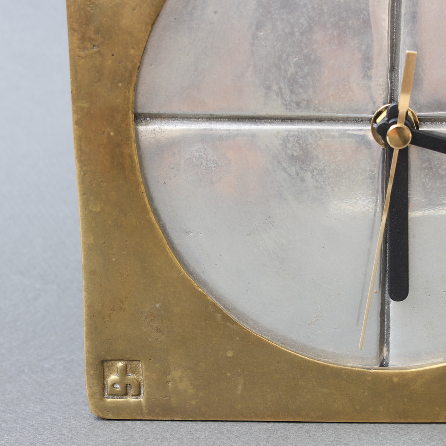 Brutalist Aluminium and Brass Decorative Clock by David Marshall (circa 1980s)