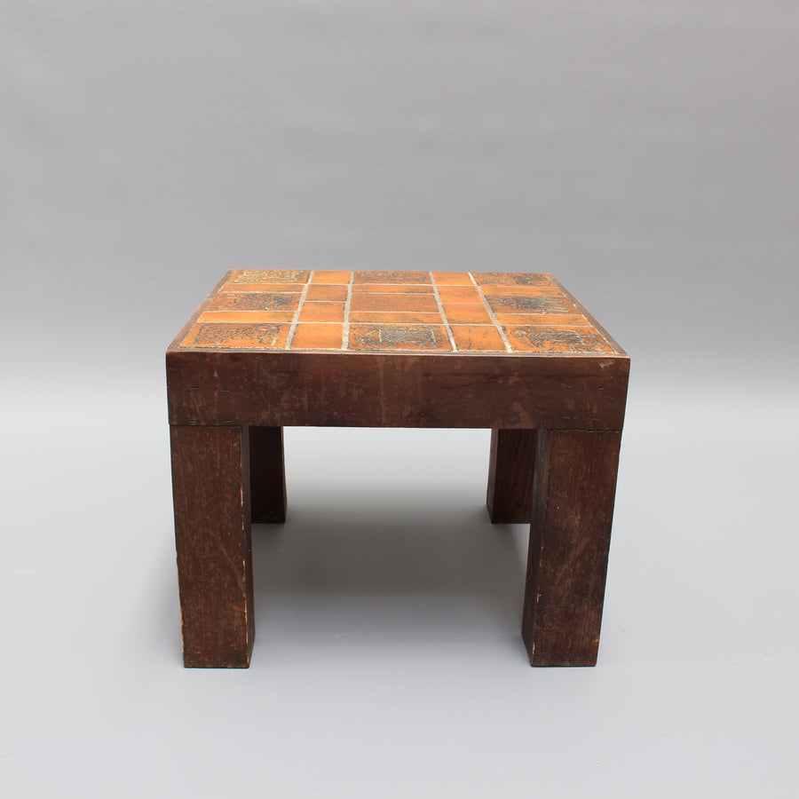 Vintage French Square Side Table with Ceramic Tile Top by Jacques Blin (circa 1950s)