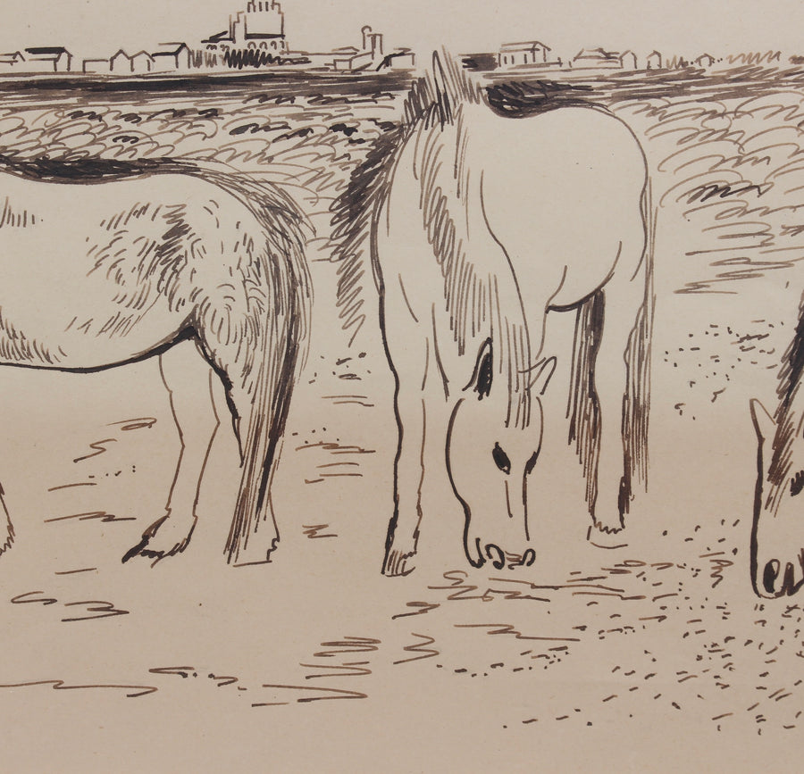 'Grazing Horses in the Camargue' by Genevieve Gallibert (circa 1930s)