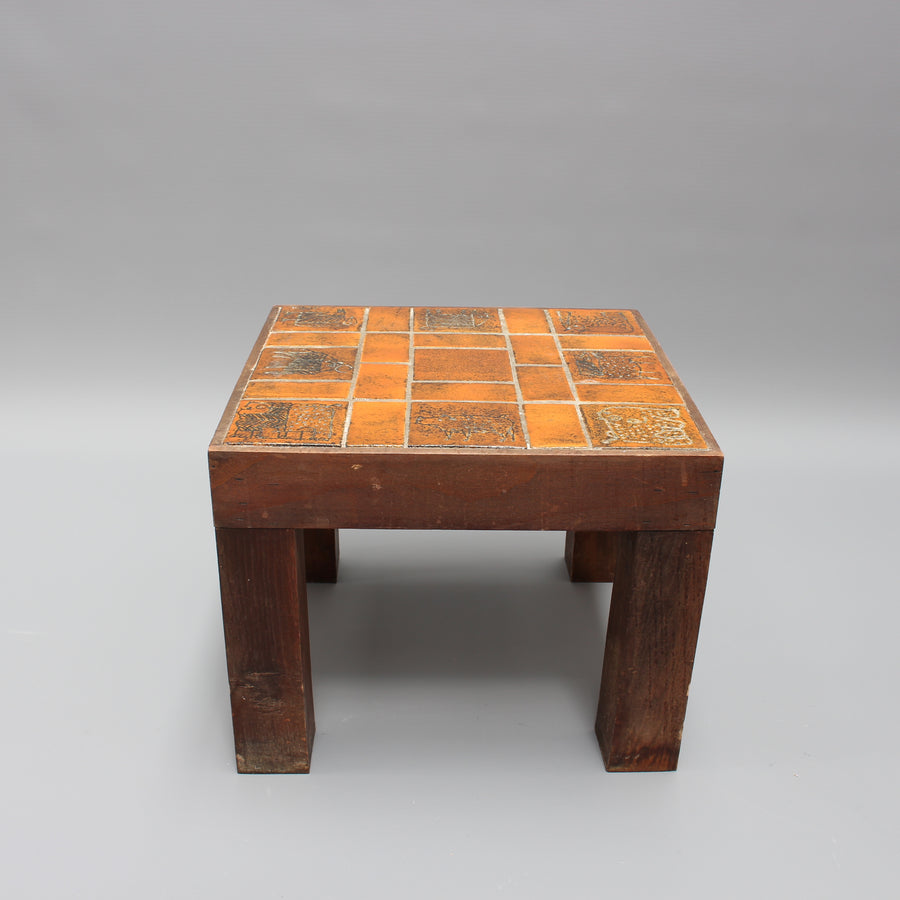 Vintage French Square Side Table with Ceramic Tile Top by Jacques Blin (circa 1950s)