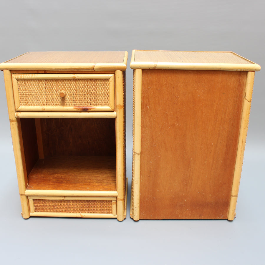 Pair of Italian Rattan and Wicker Bedside Tables (circa 1970s)
