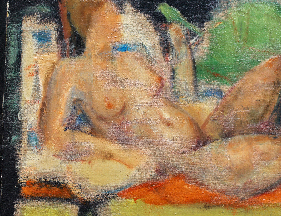 'Reclining Nude with Parakeet' by L Hauet (circa 1950s)