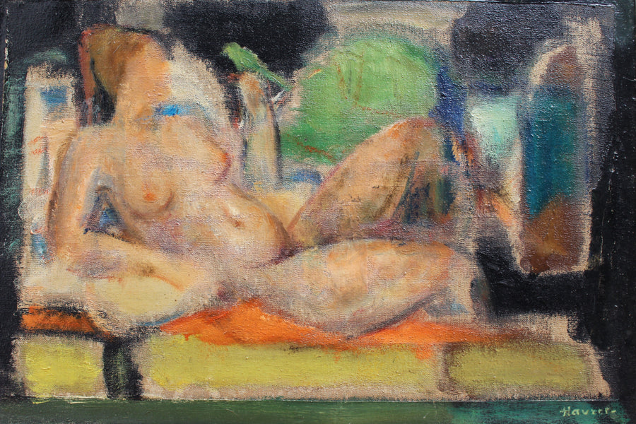 'Reclining Nude with Parakeet' by L Hauet (circa 1950s)
