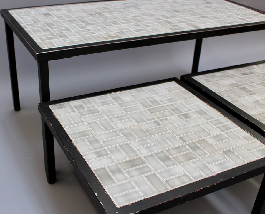 Set of Three Mid-Century French Tiled Tables (circa 1960s)
