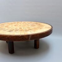 Vintage French Round Tiled Coffee Table by Roger Capron (circa 1970s)