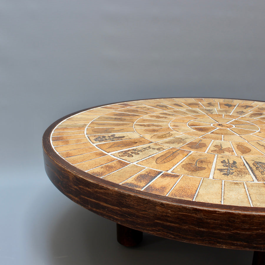 Vintage French Round Tiled Coffee Table by Roger Capron (circa 1970s)