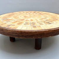 Vintage French Round Tiled Coffee Table by Roger Capron (circa 1970s)