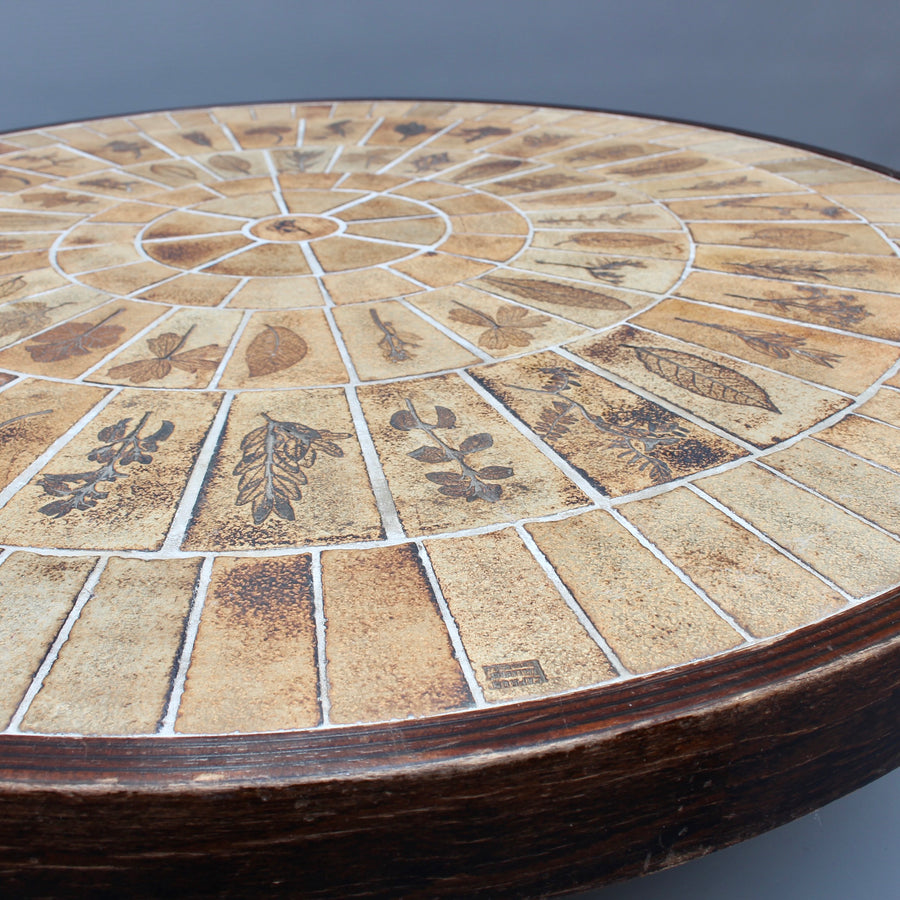 Vintage French Round Tiled Coffee Table by Roger Capron (circa 1970s)