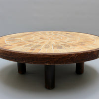 Vintage French Round Tiled Coffee Table by Roger Capron (circa 1970s)