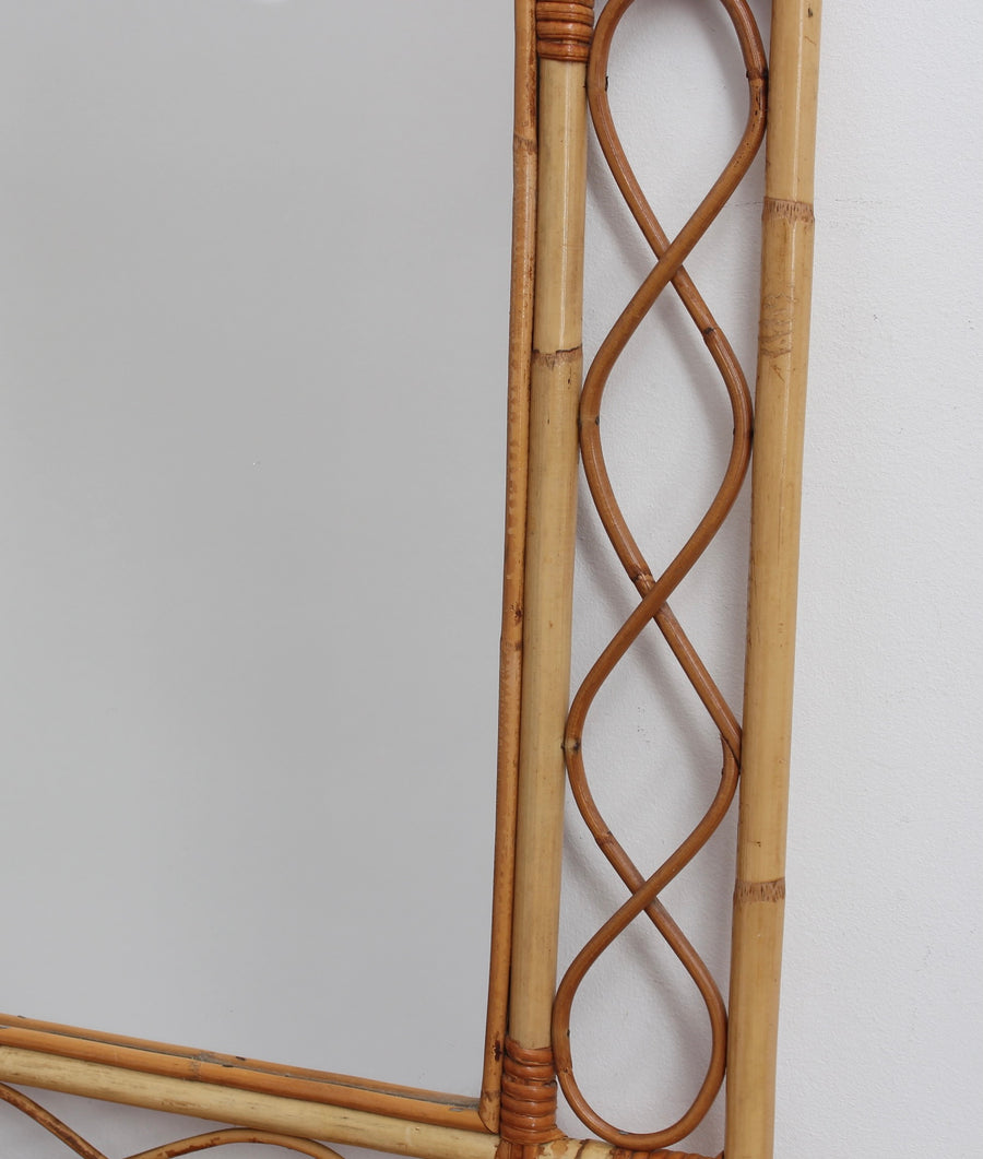 French Rattan Wall Mirror (circa 1960s)