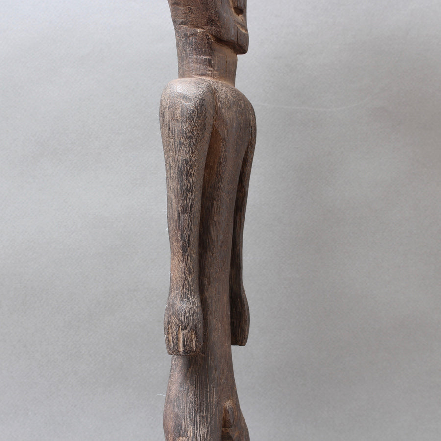 Wooden Carved Ancestral Figure of Ironwood from Borneo (Mid-20th Century)