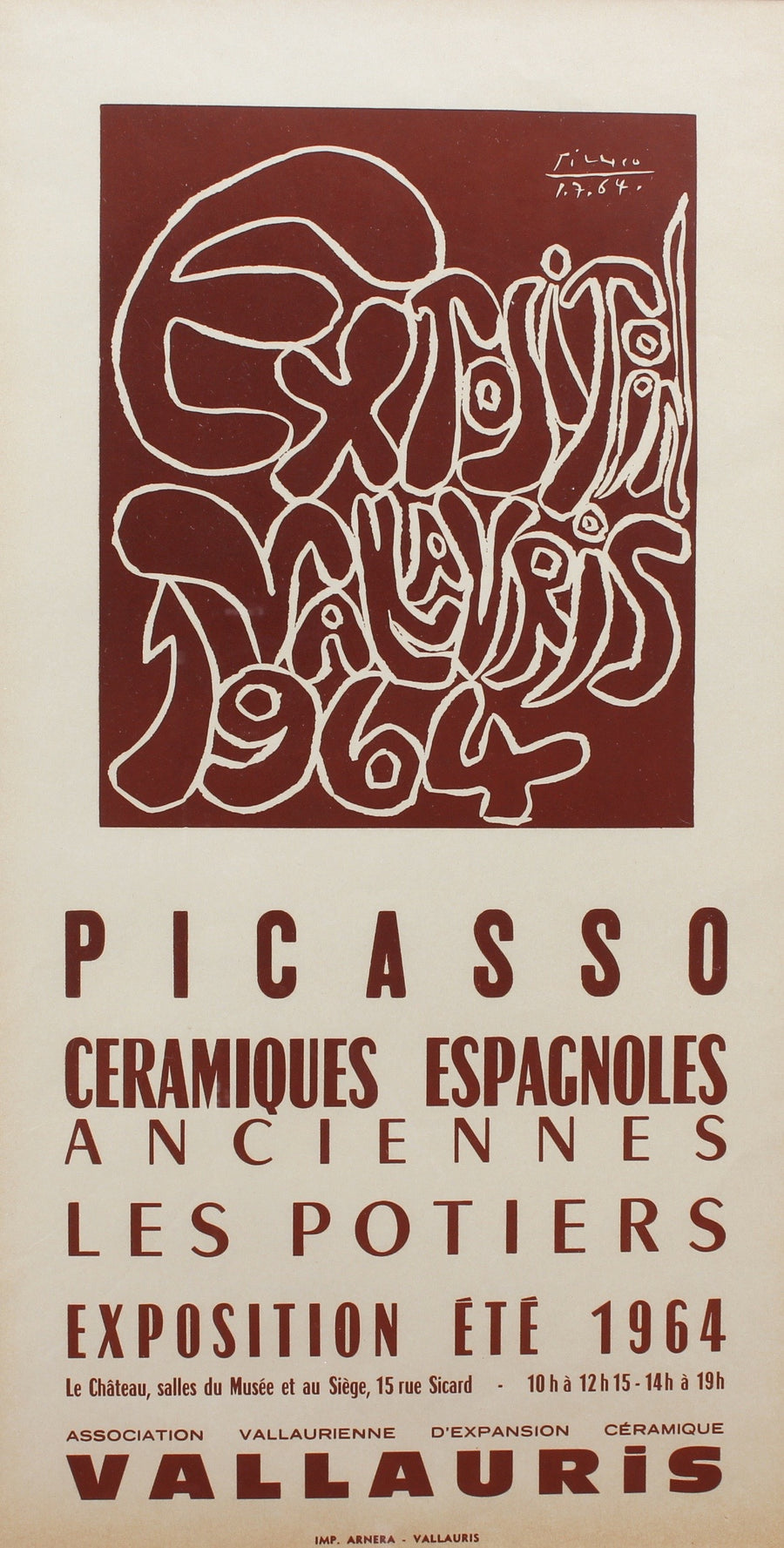 Vintage Vallauris Ceramics Poster by Pablo Picasso and Arnéra Printers (1964)
