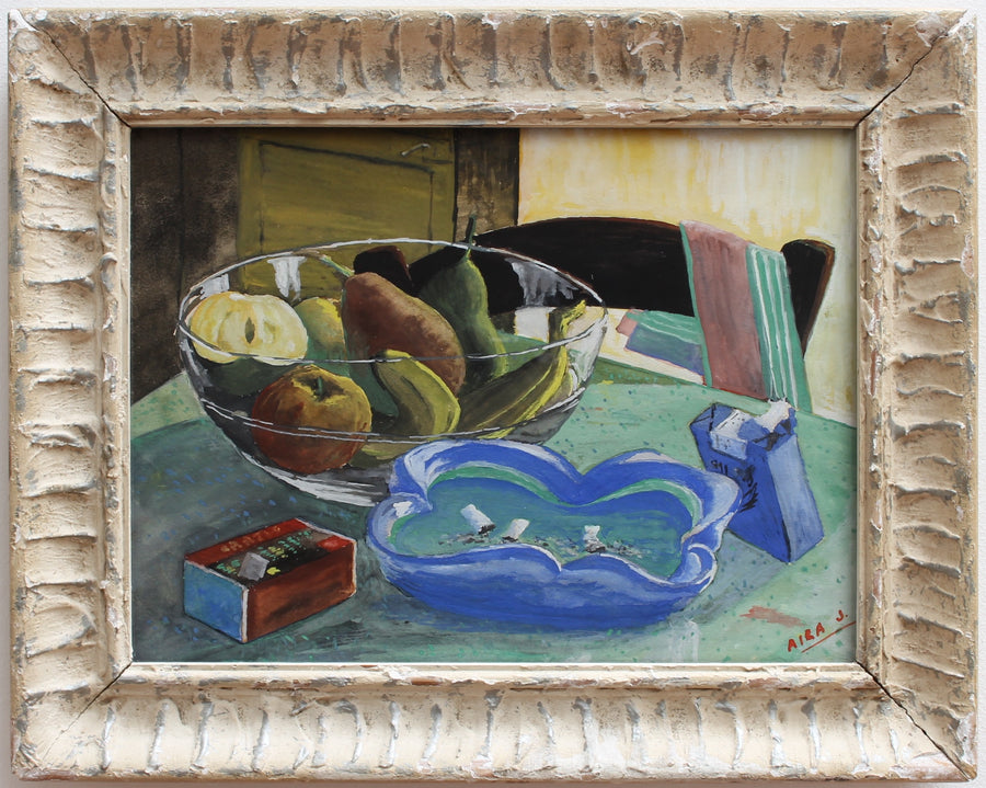 'Still Life with Fruit Bowl and Gitanes' by J. Aira (c. 1940s)