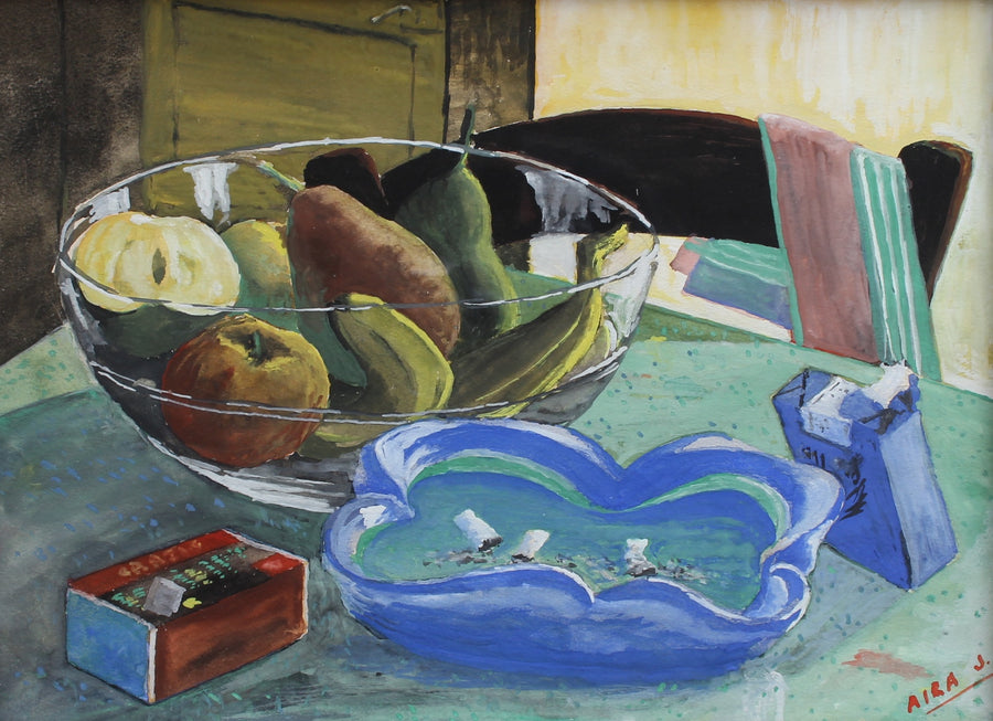'Still Life with Fruit Bowl and Gitanes' by J. Aira (c. 1940s)