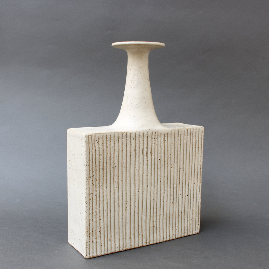 Pair of Ceramic Vases with Line Motif by Bruno Gambone (circa 1970s)