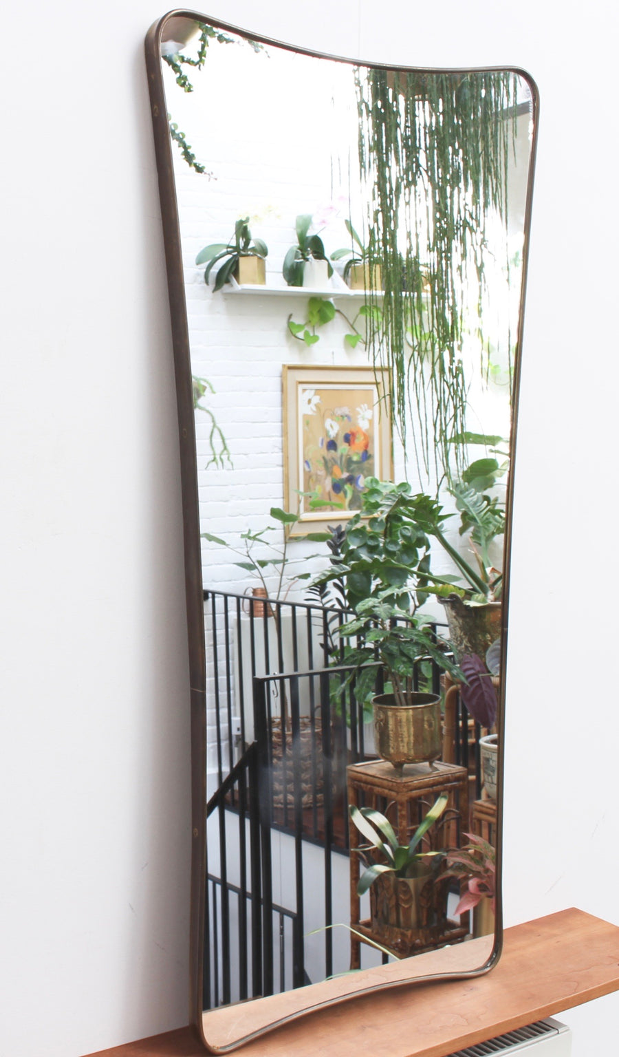 Large Mid-Century Italian Wall Mirror with Brass Frame (circa 1950s)