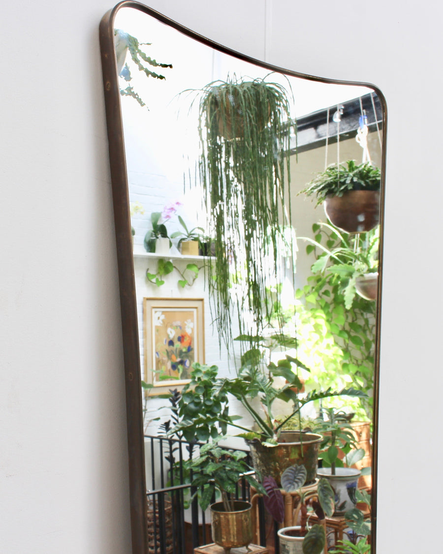 Large Mid-Century Italian Wall Mirror with Brass Frame (circa 1950s)