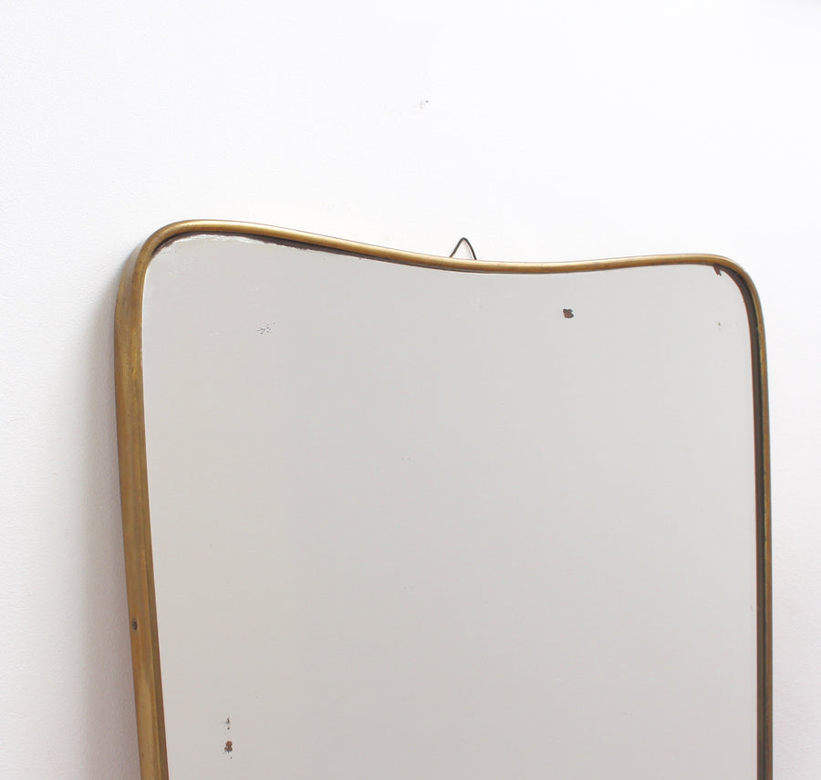 Mid-Century Gio Ponti Style Italian Wall Mirror with Brass Frame (circa 1950s)