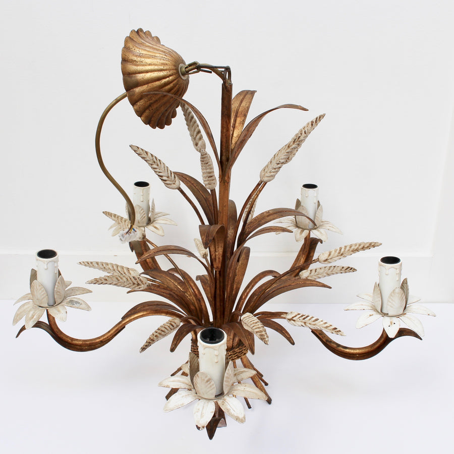 French Decorative Tole Wheat Sheaf Chandelier (circa 1960s)