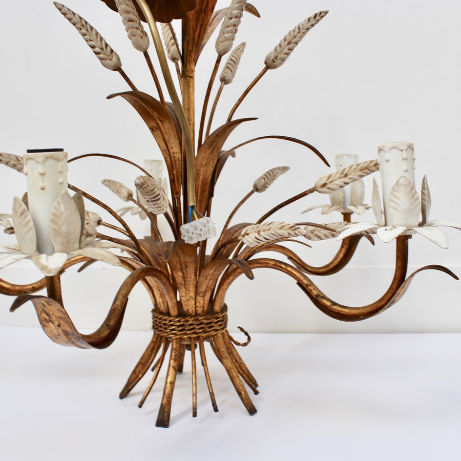 French Decorative Tole Wheat Sheaf Chandelier (circa 1960s)