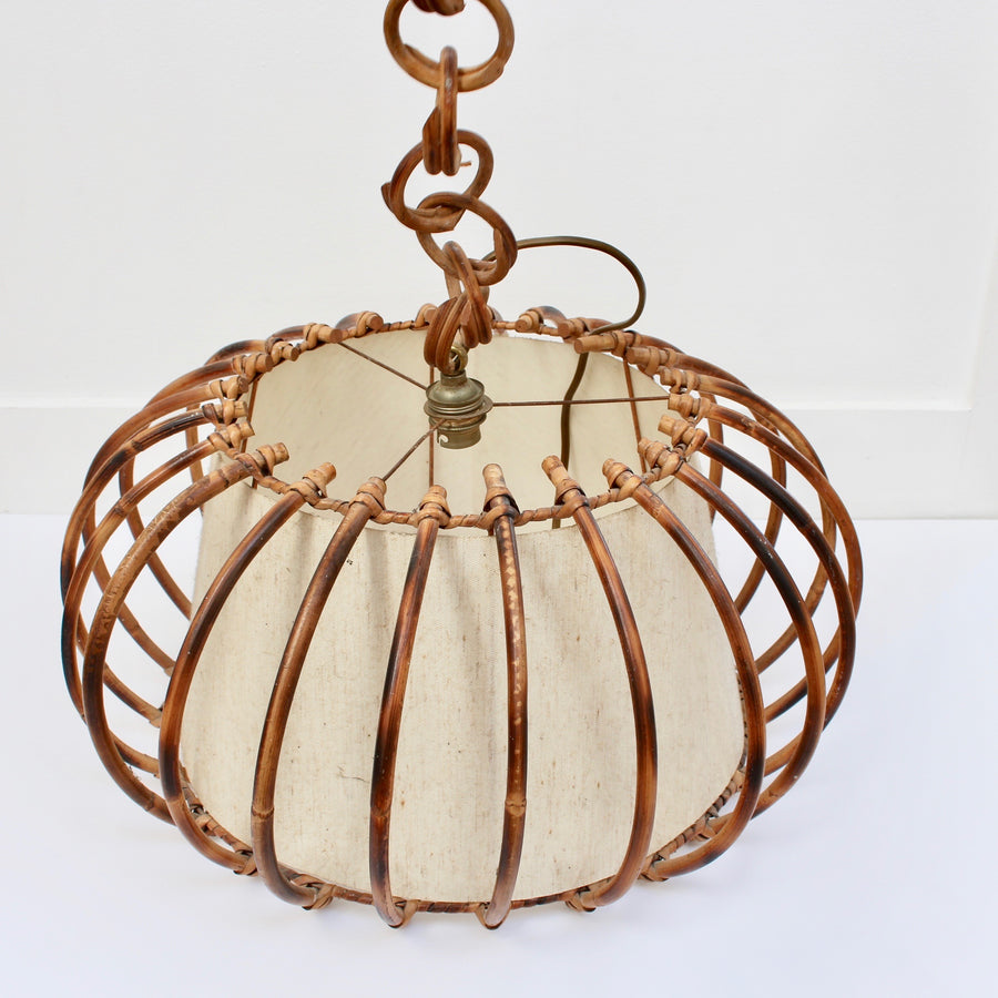Mid-Century French Rattan Pendant Lamp (circa 1960s)