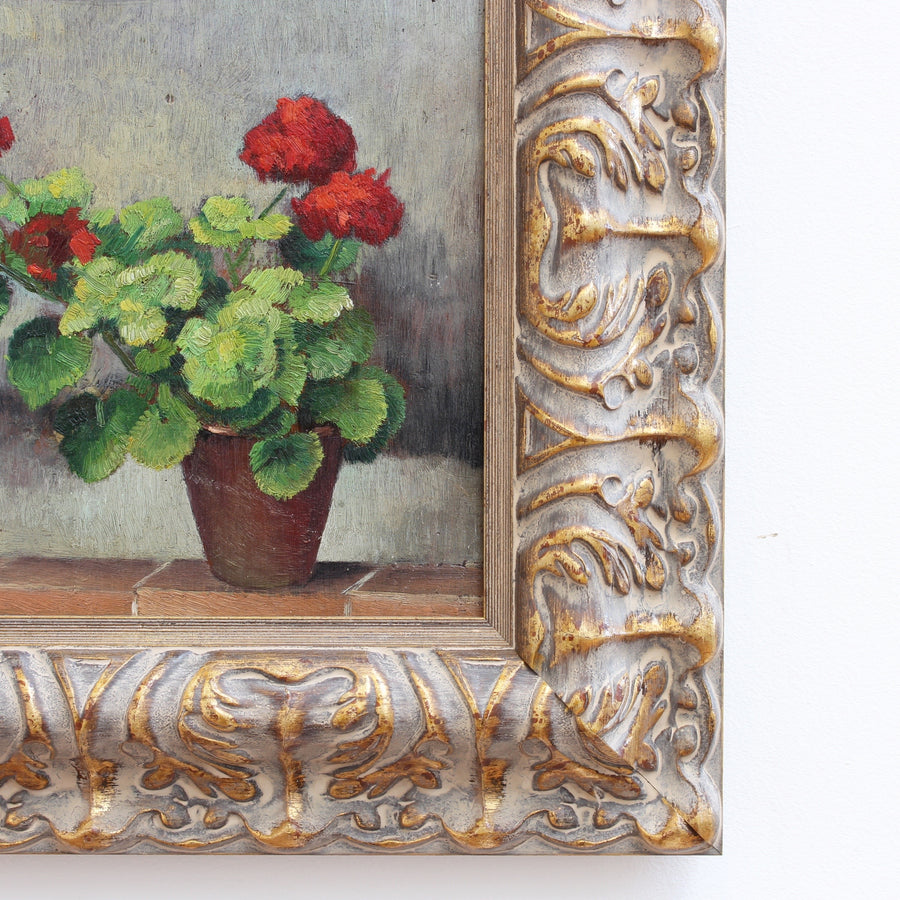 'Still Life of Potted Plant with Red Flowers' by Valentino Ghiglia (circa 1940s)