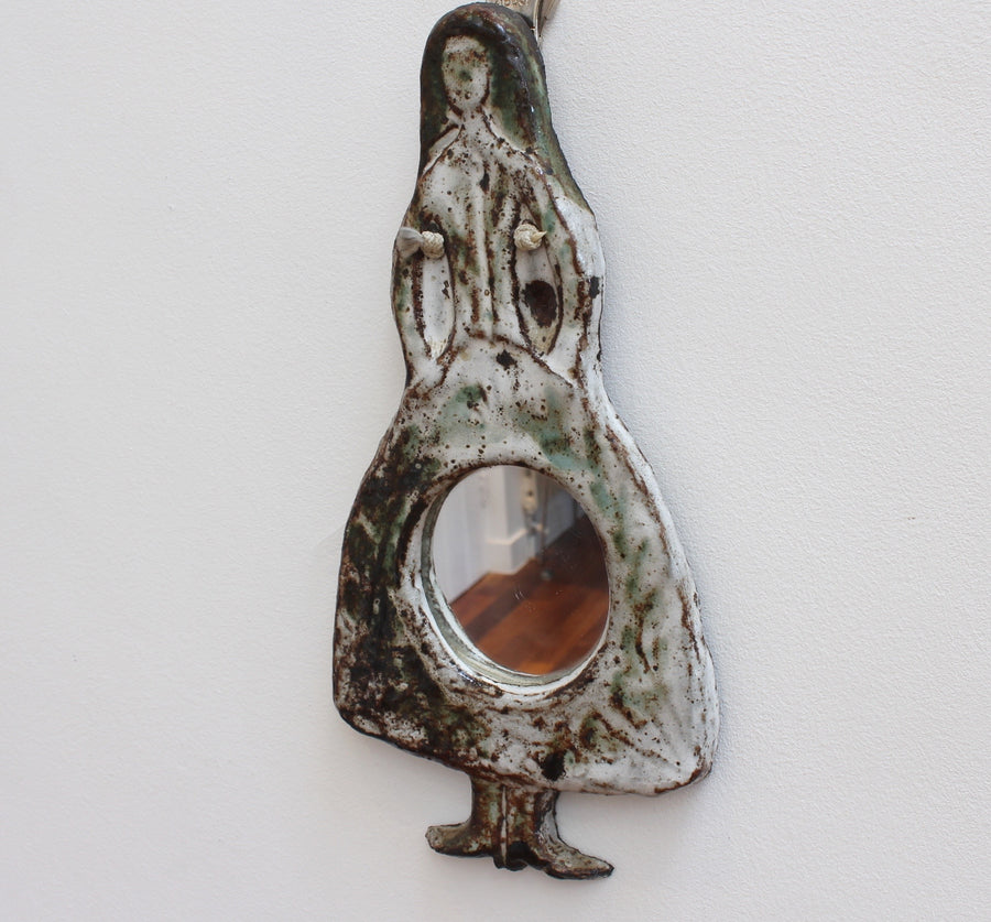 Ceramic Wall Mirror in Female Form by Albert Thiry (circa 1960s)